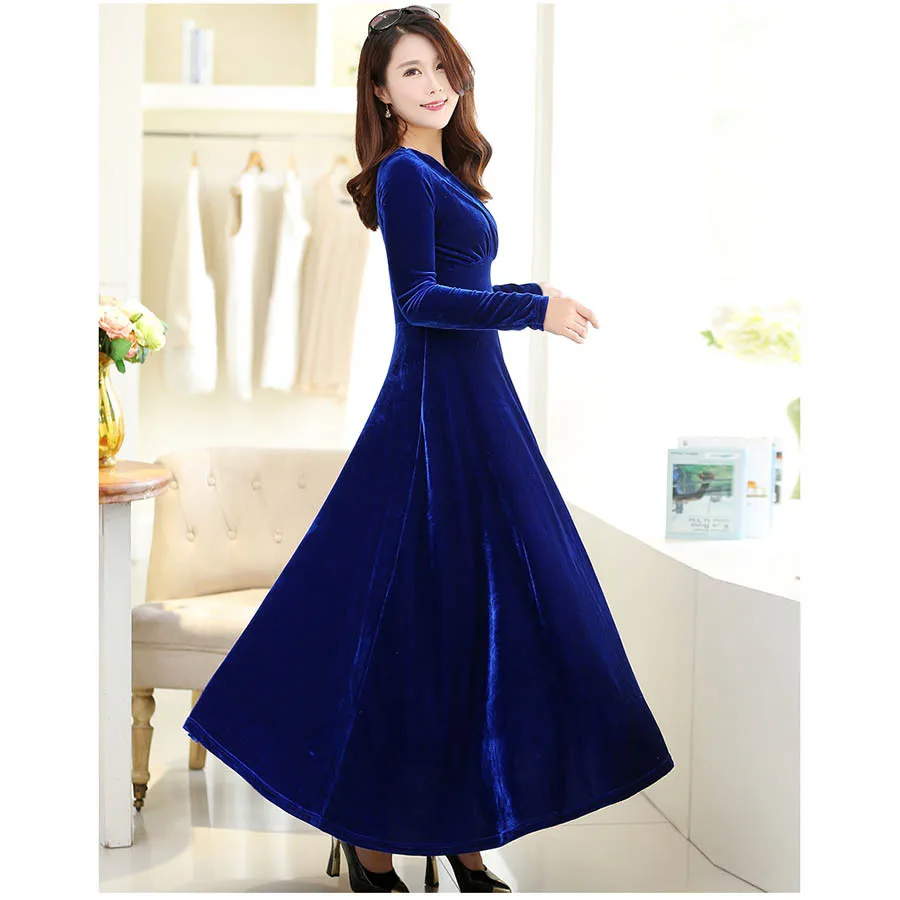 Взлетно посадочной полосы 2020 зимнее бархатное платье для женщин с длинным