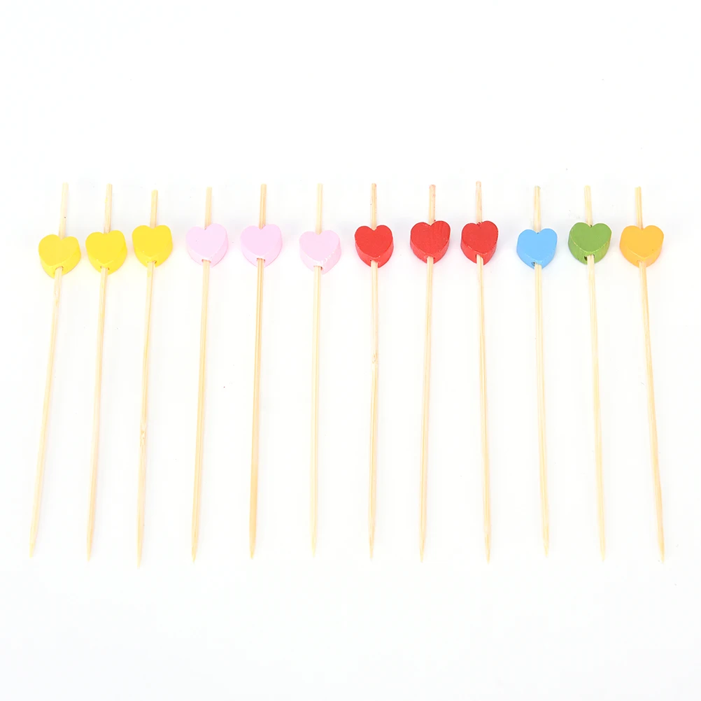 100pcs12cm сердце бамбуковые пищевые палочки буфет фрукт для кекса вилка вечерние