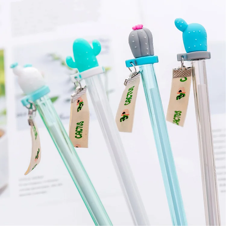 

(4 Pieces/lot) Korea Creative Cactus Streamer Gel Pen Simple Personality Student Office Black Ink Pen Stationery