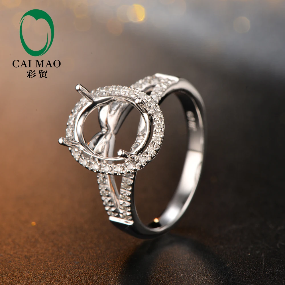 8x10 мм овальной формы 14 к белое золото и 0.21ct алмазное обручальное кольцо с полукреплением