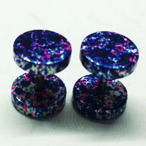 blue dots 1 пара, Модные мужские новые, крутые, Поддельные беруши, серьги-гвоздики, 8 мм, нержавеющая сталь, карамельный цвет, весна-лето, золотые ювелирные изделия, пирсинг - Окраска металла: blue dots