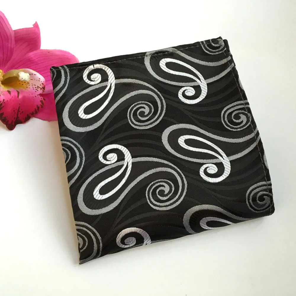 Мужской карманный квадратный галстук Ascot черный белый цветочный Пейсли Лот