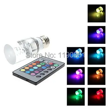 AC100 240V E27 RGB Светодиодная лампа 3 Вт с пультом дистанционного управления