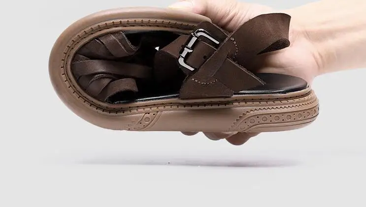 Мужские пляжные сандалии из натуральной коровьей кожи с ремешком шоколадного