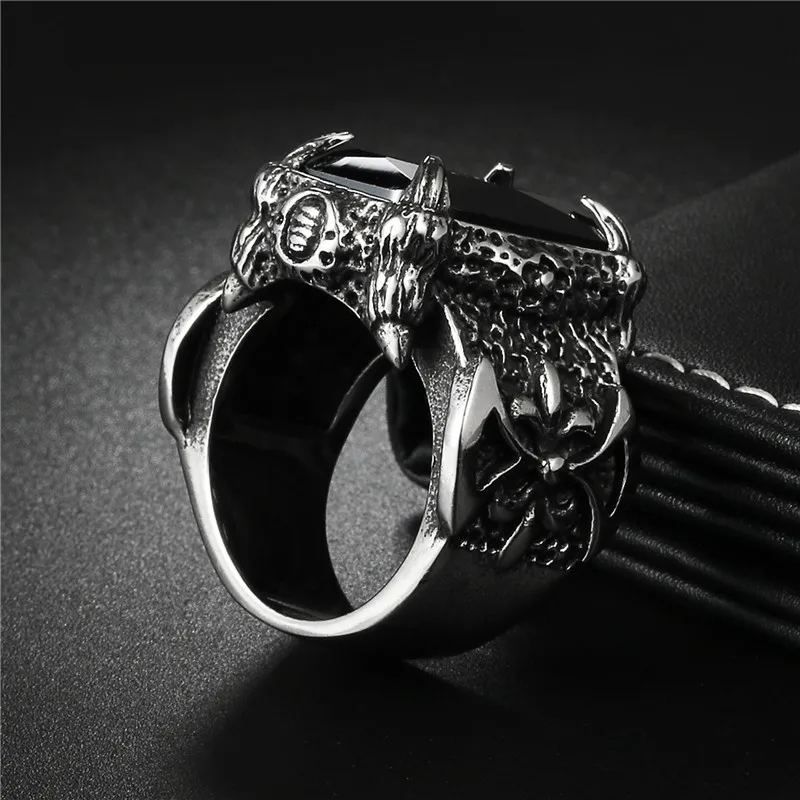 YAKAMOZ Новое модное черное кольцо с крупным камнем высокое качество панк когтями