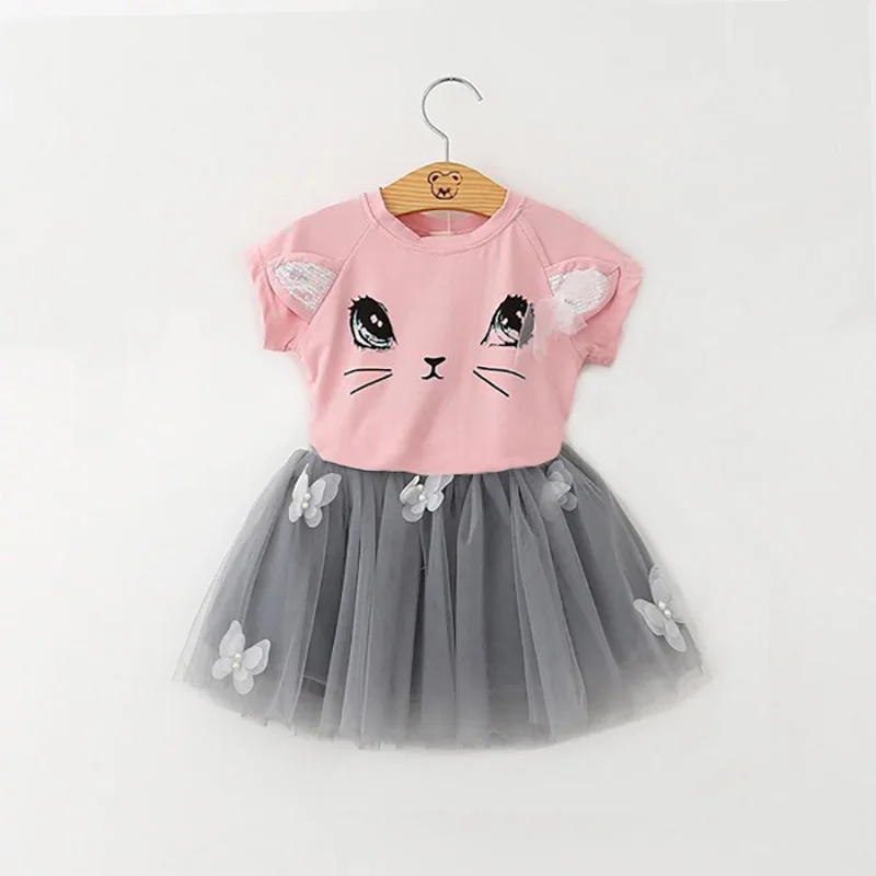 От 2 до 8 лет Детская одежда для девочек комплект шт. костюм котенка розовый/белый