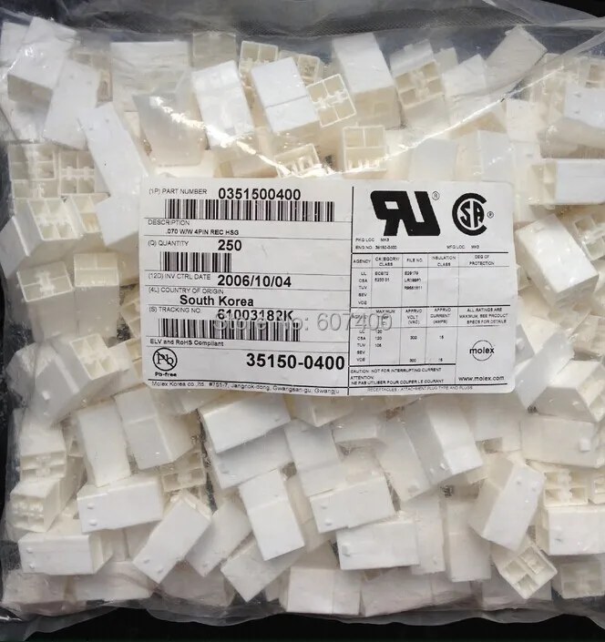 

0351500400 CONN HSG PLUG 4POS 6,20 мм NAT 35150-0400 молекс Соединители Клеммы корпуса 100% новые и оригинальные детали 351500400