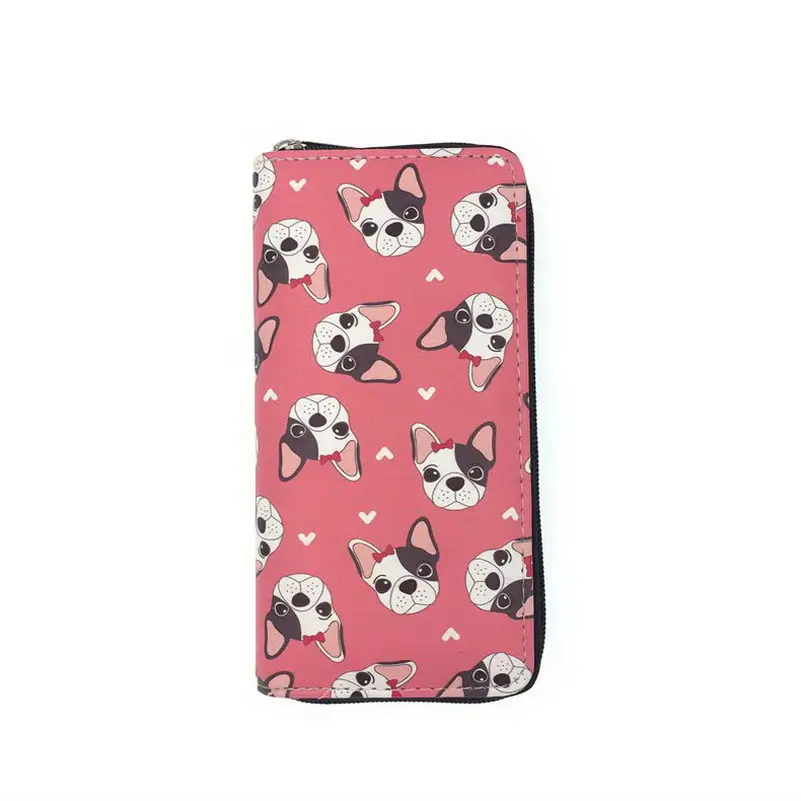 KANDRA Lovely Women Dog Clutch Wallets Stripe PU Leather Phone Pocket Card Holder Long Wallet Girls Zipper Coin Purse Wholesale