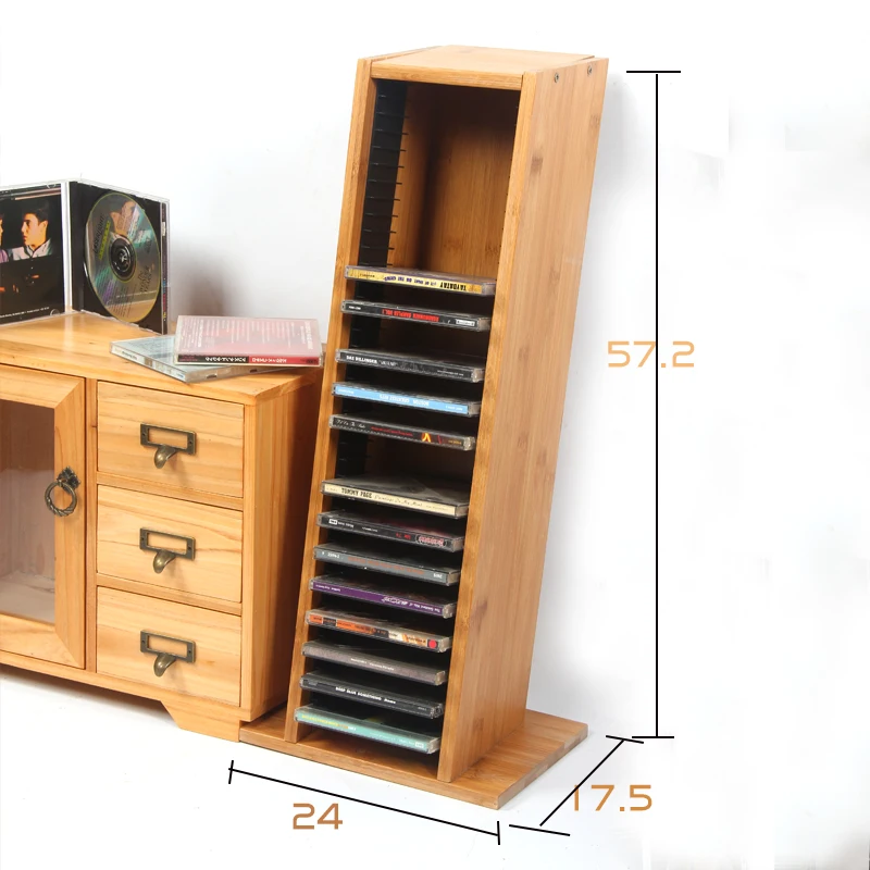High Capacity Bamboo Material CD Stand DVD Rack PS4 Game Storage Rack Blu-ray Disc Shelf Black Film Rack CD Receiving Rack