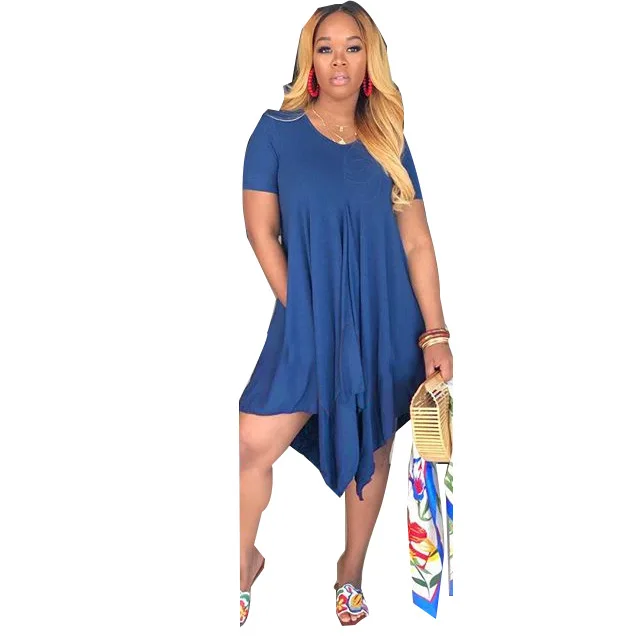 2019 Африка Новое Женское платье с круглым вырезом и асимметричное короткими