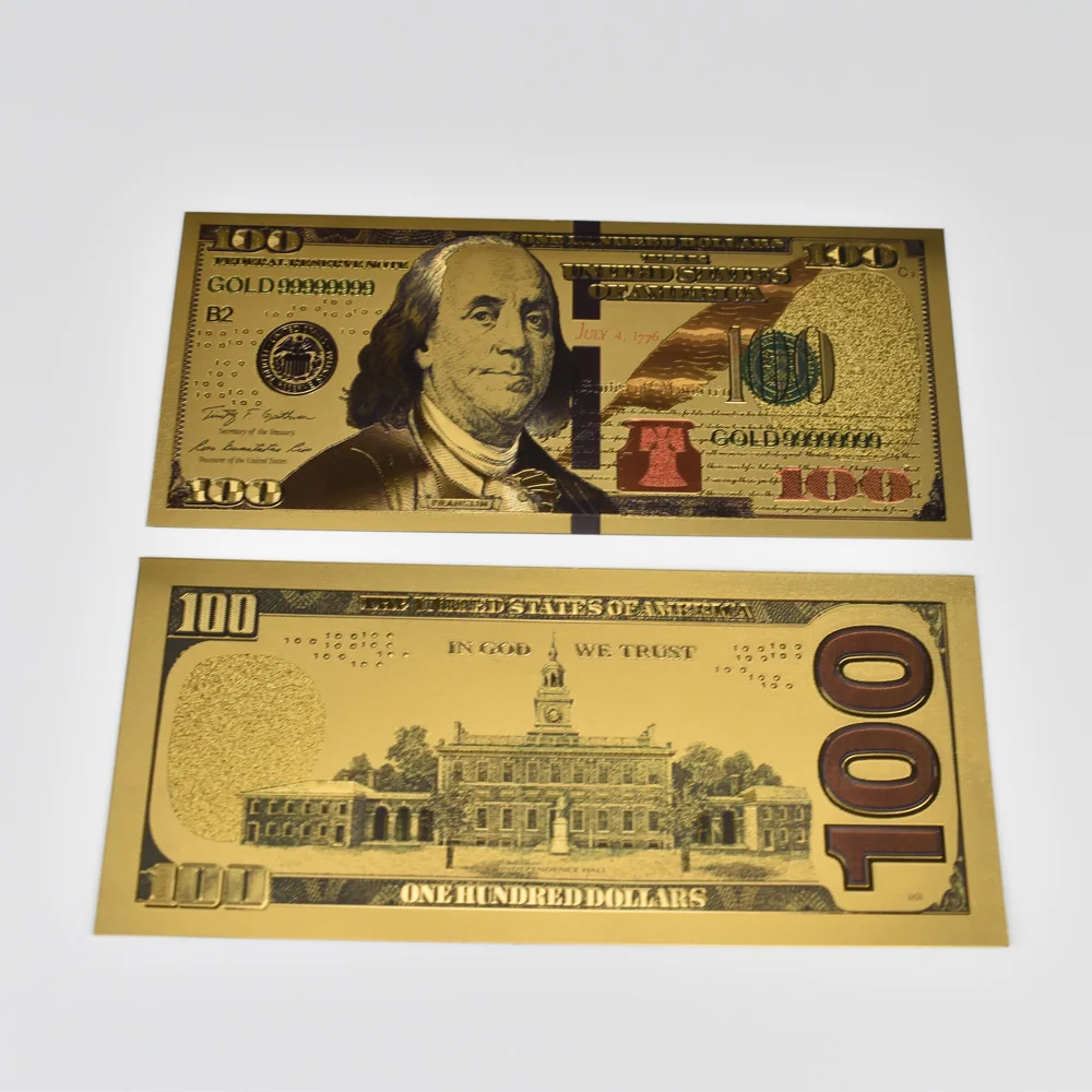 Лидер продаж в США 100 долларов Золотая цветная фольга для банкнот искусственные