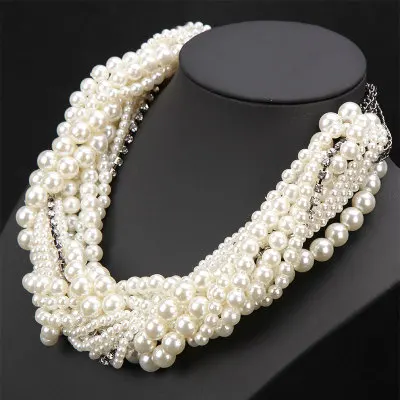 Big brand temperament multi layer exaggerated pearl short necklace chain bone Korean fashion sweater pendant Women Jewelry | Украшения и