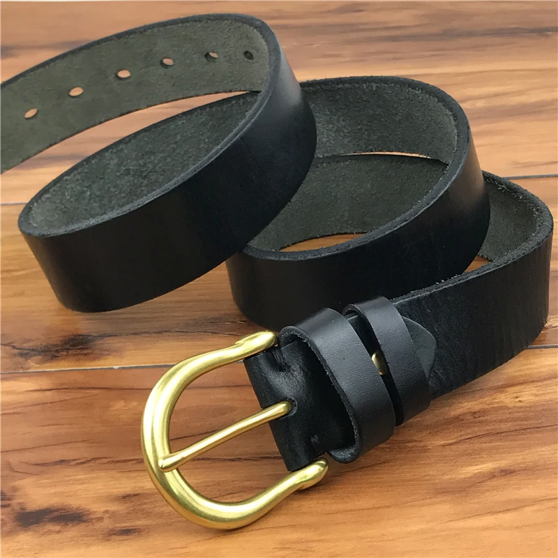 Ремень мужской из натуральной кожи латунная пряжка винтажный ковбойский пояс