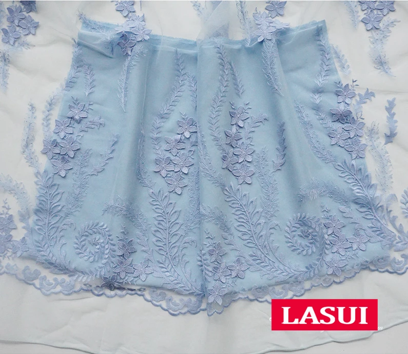 LASUI кожи синий красивый 3D цветы вышивать мягкая сетка кружевной ткани золотистый микс розовый одежда ткань платья x0352