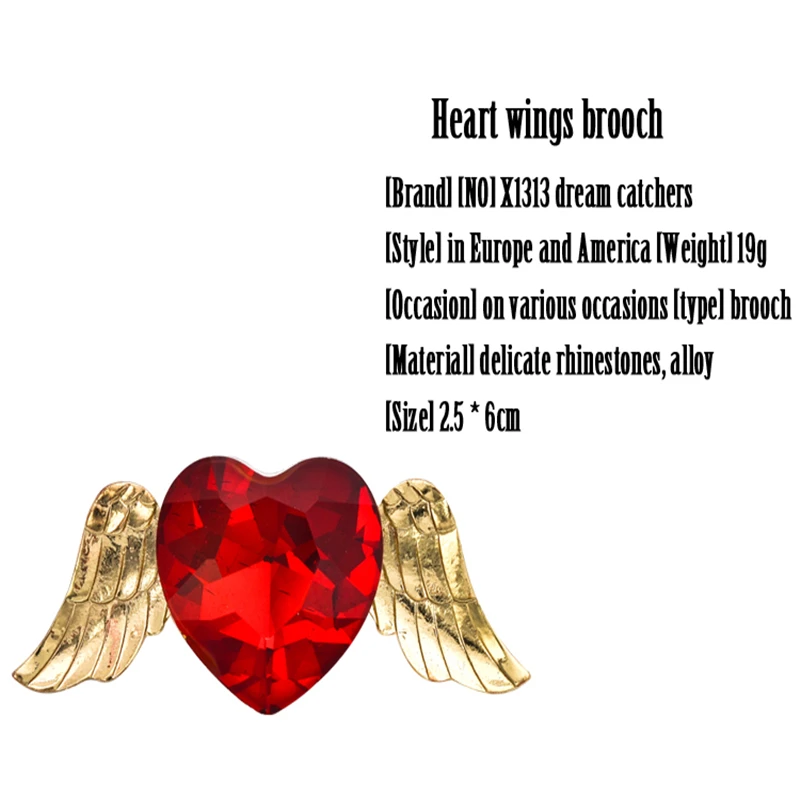 Новая мода крылья Броши с сердечком украшением в виде кристаллов Дешевые Женская