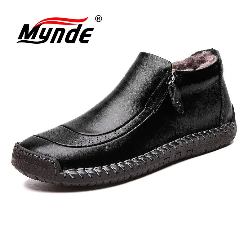 

New Plush Warm Winter Waterproof Men Boots High Quality Leather Ankle Boots Autumn Men Shoes 2019 Fashion Snow Boots Big Size 48