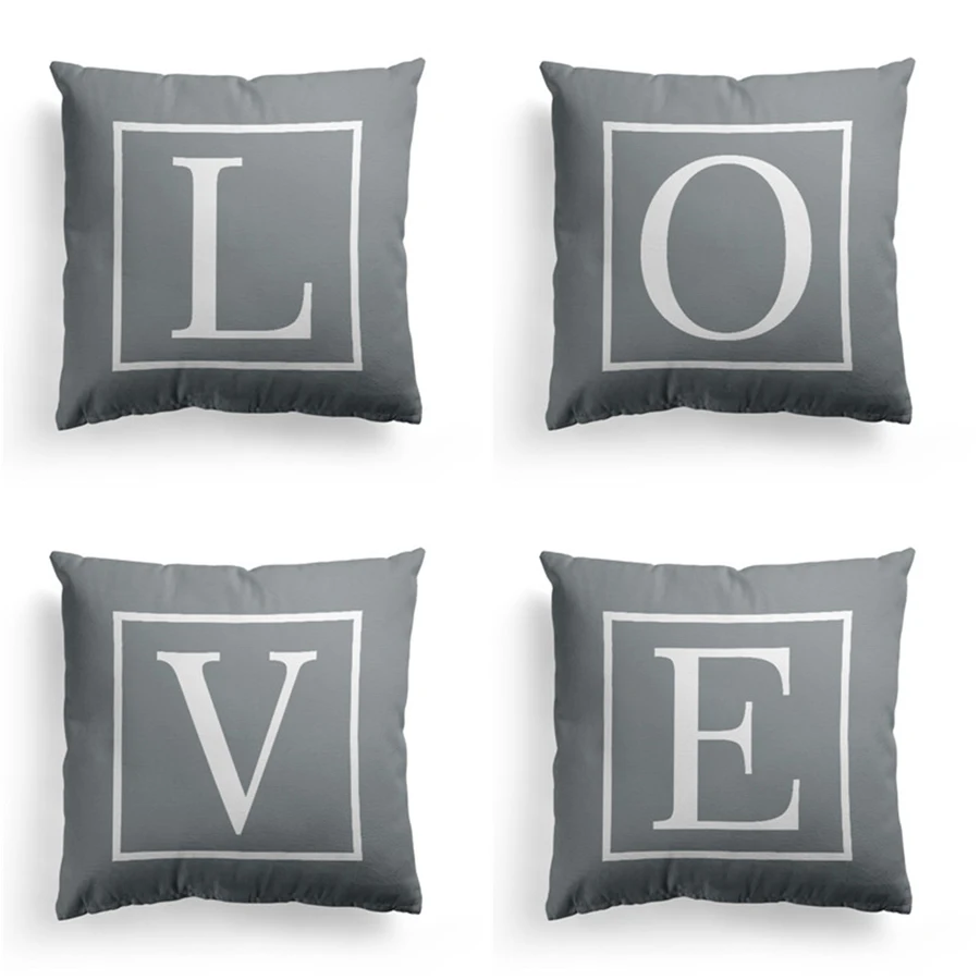 

Letter Alphabet Printed Grey Pillowcase Decorative Pillows Cushion cover Use For Home Sofa Car Office Almofadas Cojines 45x45cm