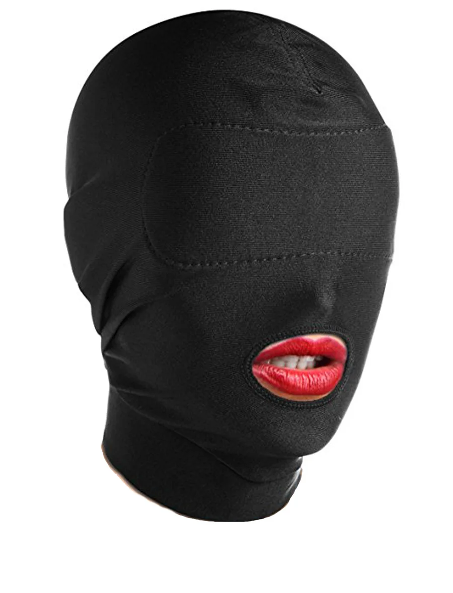 Латексный бондаж с открытым ртом фиксирующий капюшон унисекс маска мягкой