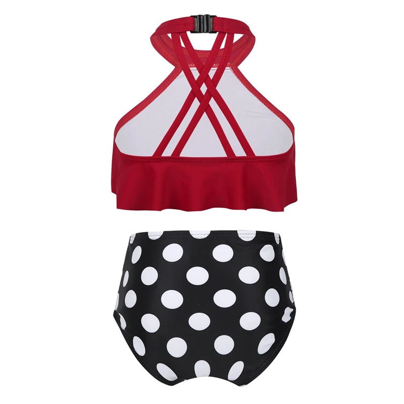 Детский купальник для девочек Танкини с лямкой на шее воланами ванный комплект