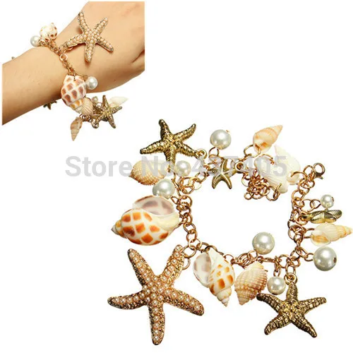 Горячая распродажа нескольких морская звезда раковины перл цепи пляж браслет