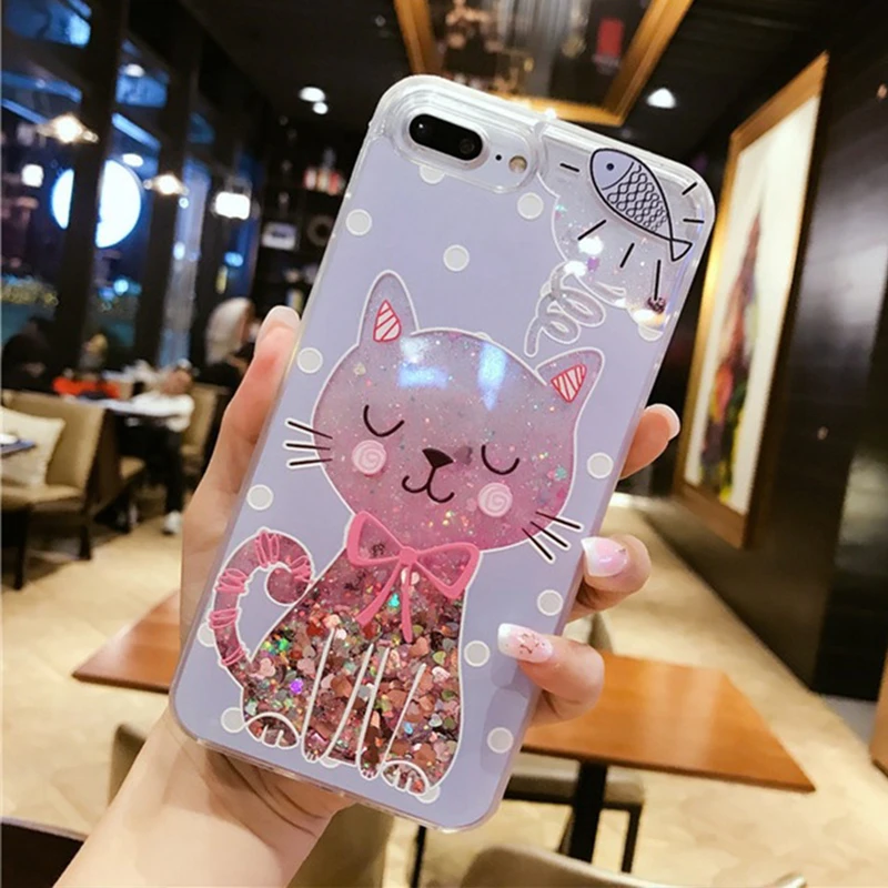 Чехол для iPhone 7 8 Plus зыбучий песок Жидкий блеск узорные чехлы телефонов X 5 5S SE 6 6S