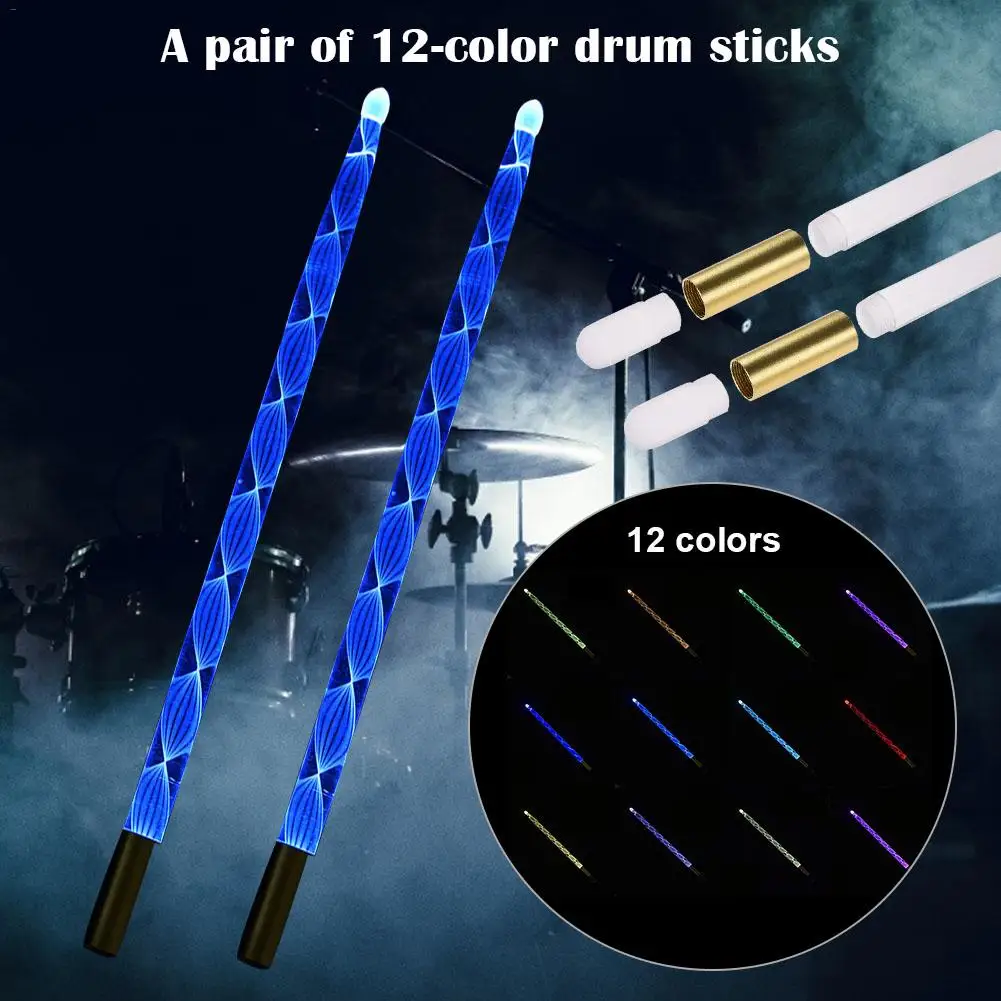 1pair 5A Acrylic Drum Stick Bright LED Colorful Drumsticks Luminous in The Dark Stage Jazz Special Performance Effect | Спорт и