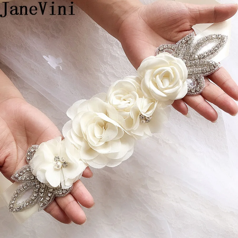 

JaneVini 2018 Pearls Rhinestone Bridal Belts With Crystals Satin Flowers Bridesmaid Women Wedding Belts Beaded Ribbon Sash Belt