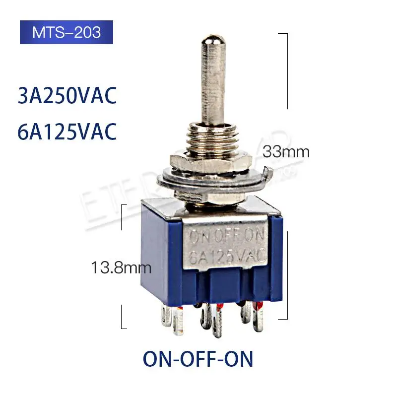 SPDT запирающий переключатель выключатель 6A 125V MTS-102 103 MTS-202 203 3A 250 AC мини 3 6PIN ON-ВКЛ-ВЫКЛ-на Кулисные Переключатели света моторы
