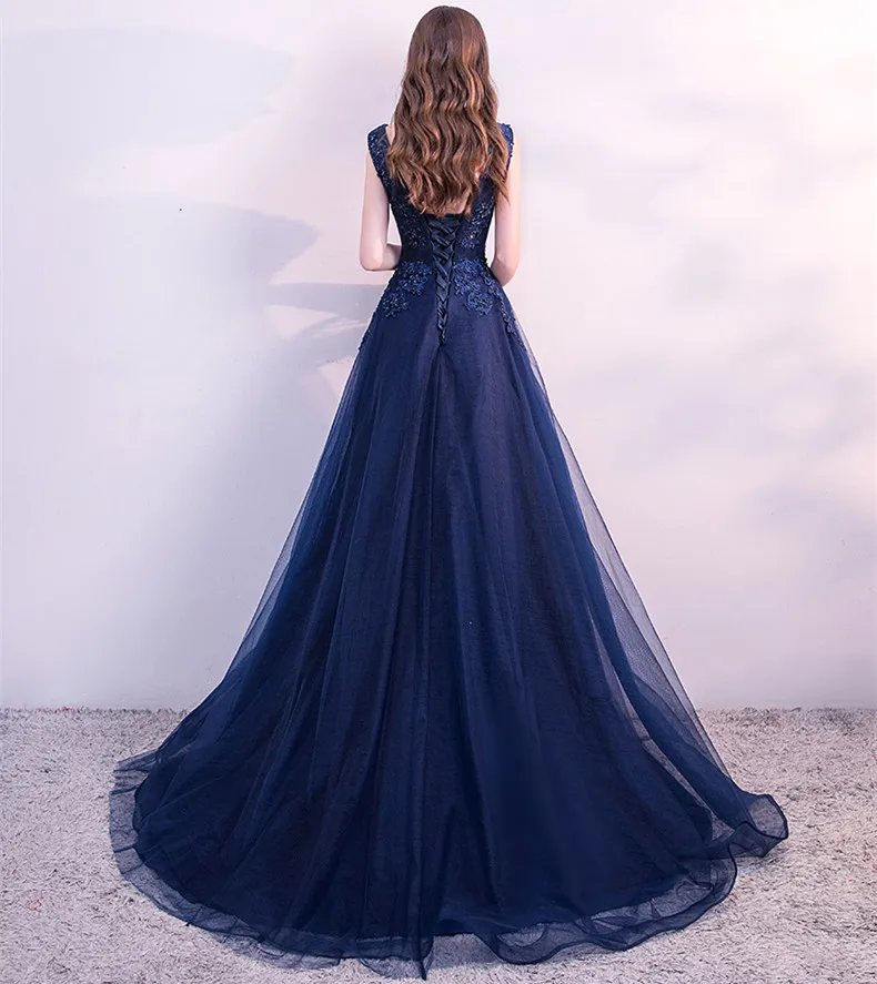 Очаровательные темно синие длинные платья подружки невесты jaevini 2018