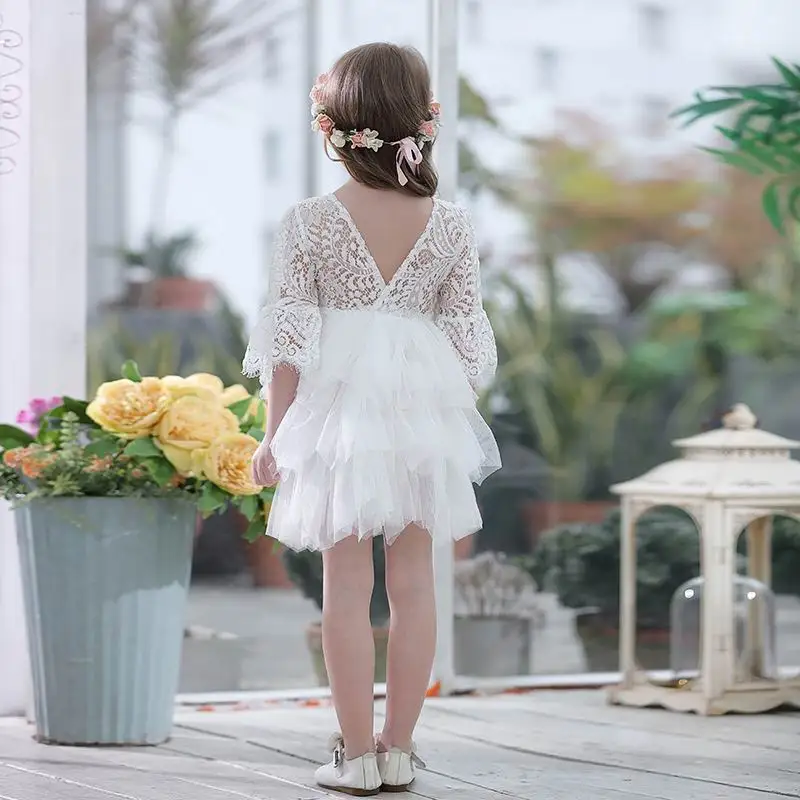 Кружевное платье для девочек праздвечерние газовое принцессы с рукавами 3/4