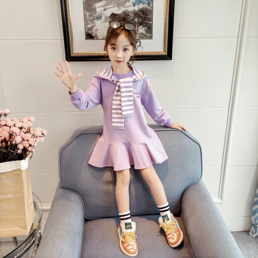 Baby Girls Dress Children Long Sleeve Striped Hooded Dresses Kids Cute Spring Autumn Casual Clothes | Детская одежда и обувь
