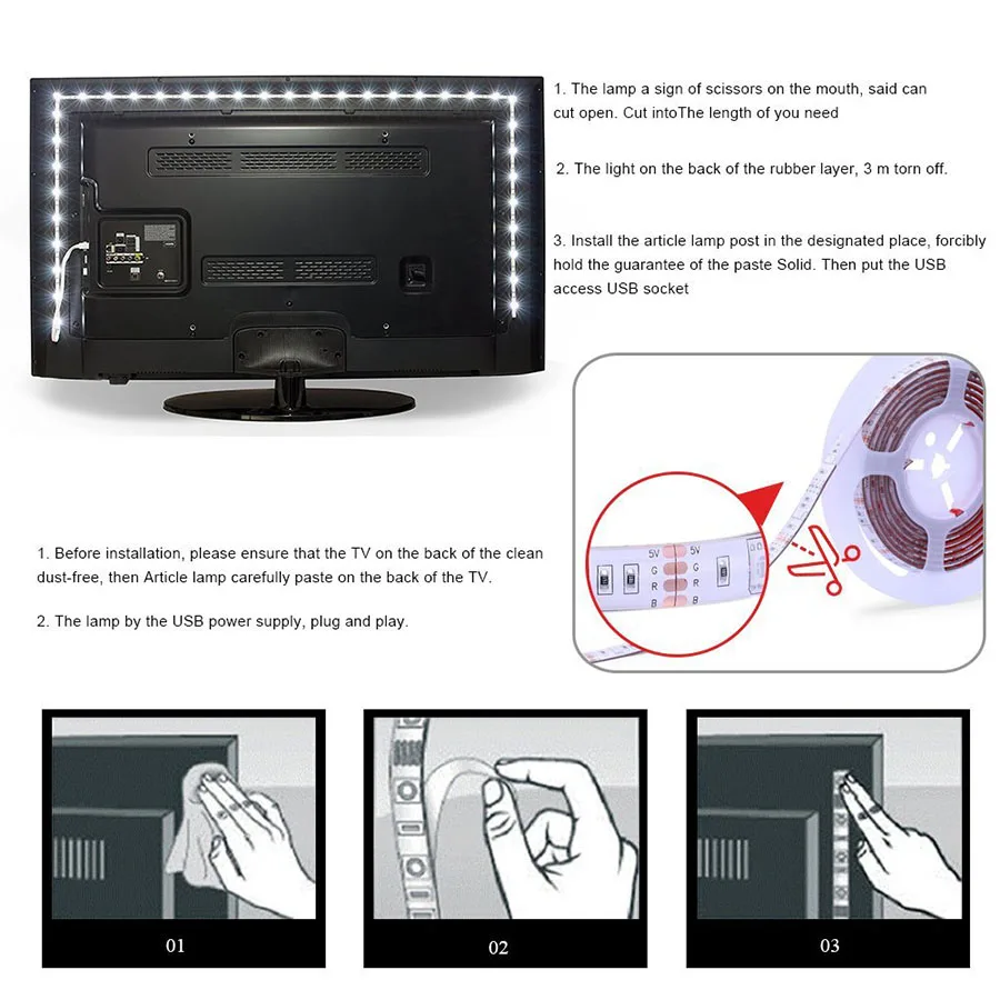 2 м ТВ СВЕТОДИОДНЫЙ светильник RGB DC5V USB лампа SMD 5050 водонепроницаемый гибкий светодиодный светильник с пультом дистанционного управления для ТВ подсветки