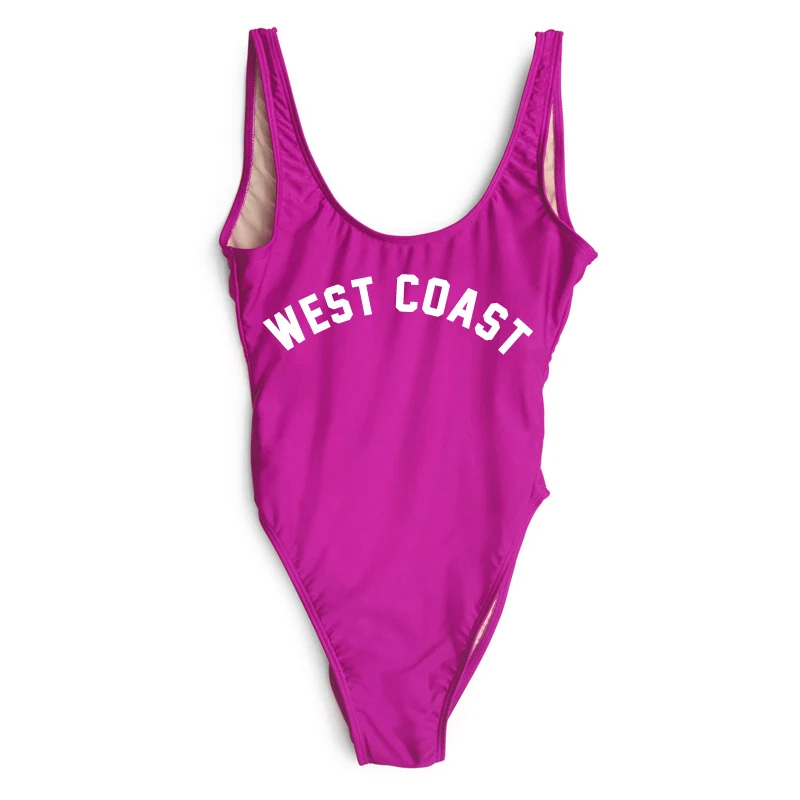 Женский купальник с буквенным принтом WEST COAST Цельный высоким вырезом для девочек