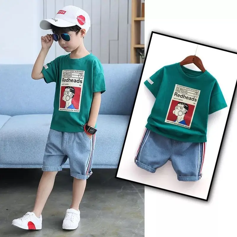 2PCS Children's Sets Boys O-Neck T-Shirt and Pants Shorts Summer Casual Cartoon Pullover Cotton Kids Boy Clothes |