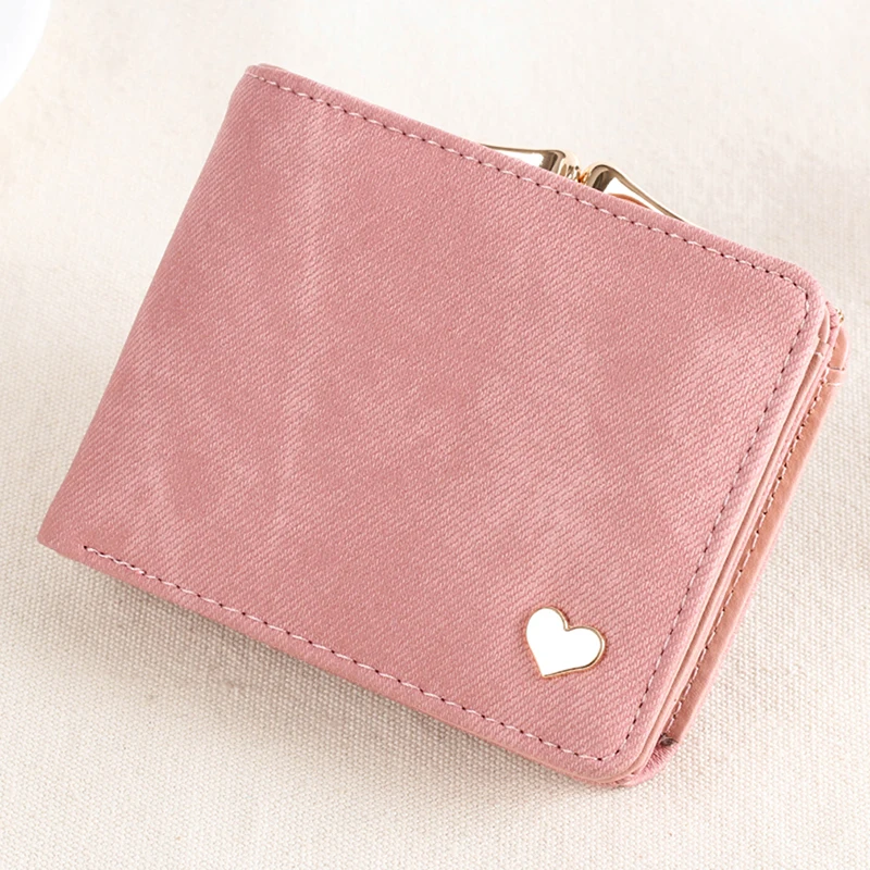 

Fashion Heart Short Women's Wallet Hasp PU Leather Female Cute Small Solid Mini Clutch Coin Purse Card Holder