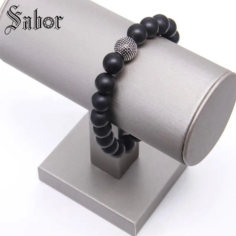 Браслет с матовым обсидиана и Катманду мужской браслет бусинами в стиле рок B303