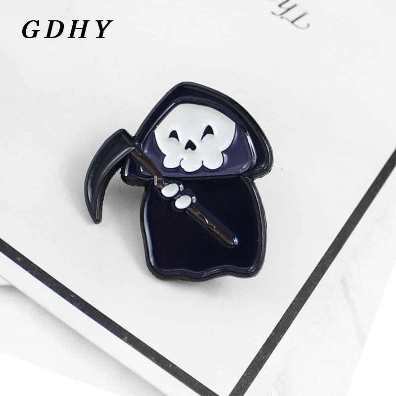 Брошь DGHY в виде черного плаща, эмалированная брошь в форме черепа смерти с серпом в руке, скелетонл для детей, джинсовый значок на лацкан, ювелирное изделие