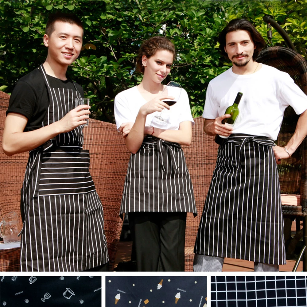 Фартук шеф-повара с принтом регулируемые фартуки в полоску карманами без рукавов