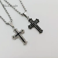 black knight silver color full cz stones mini cross pendant necklace lovers christian cross necklace for men women blkn0690