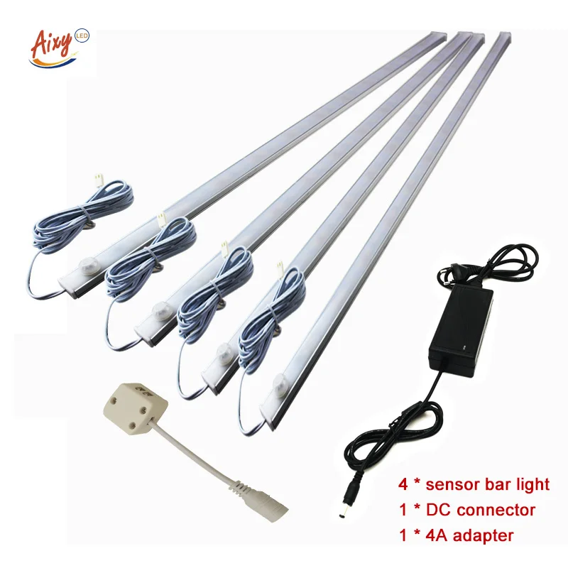DC12 50 см PIR датчик движения светодиодный светильник для шкафа Ночной Настенный светильник алюминиевый для шкафа шкаф для лестниц коридора с адаптером питания - Цвет: Светло-серый