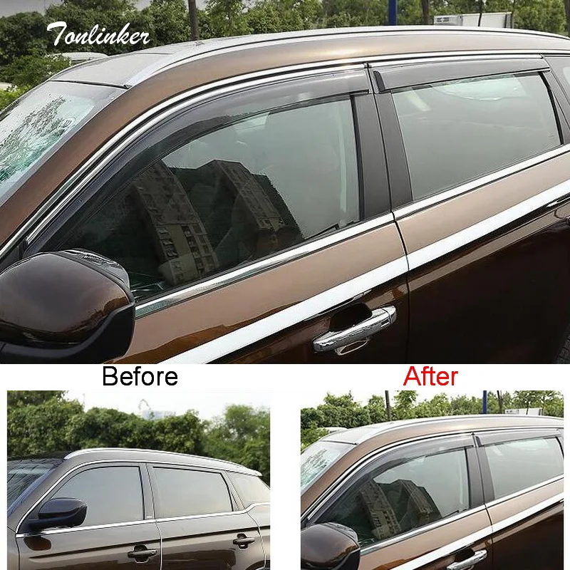 

Tonlinker Cover stickers For Geely Atlas 2016-18 Car Styling 4 PCS ABS Plastic The door Windows Awnings Shelters Covers sticker