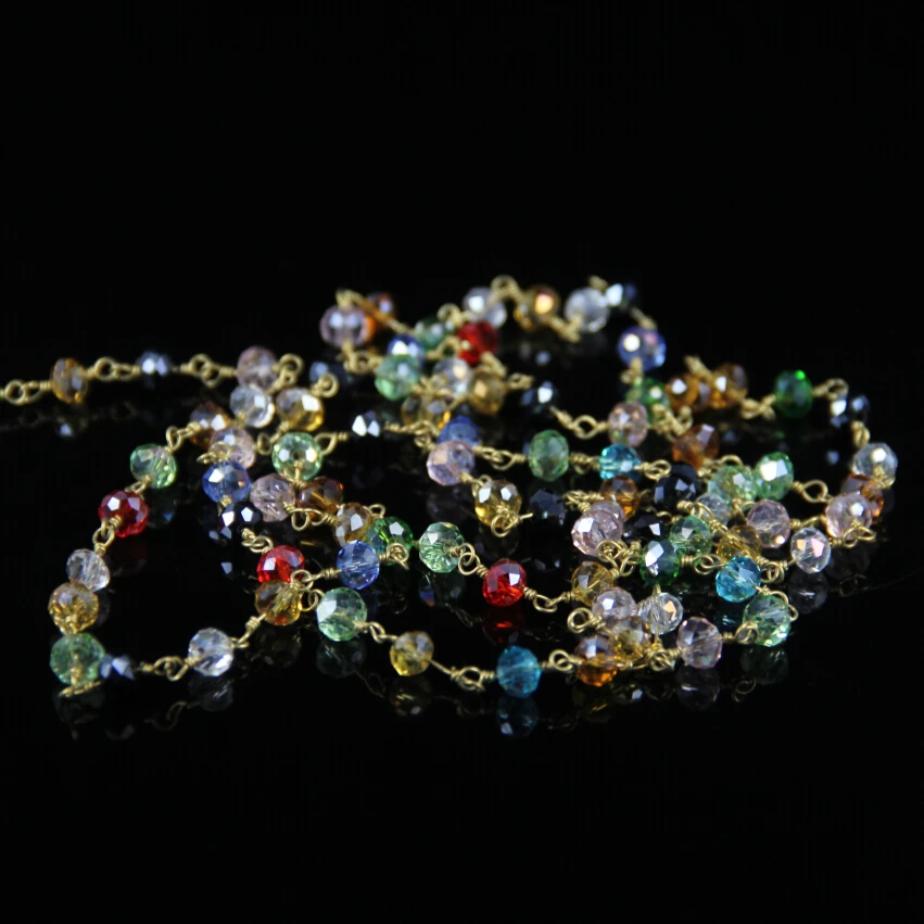 Ожерелье цепочка с гранеными радужными стеклянными бусинами 4 Х6 мм 5 м/лот форма