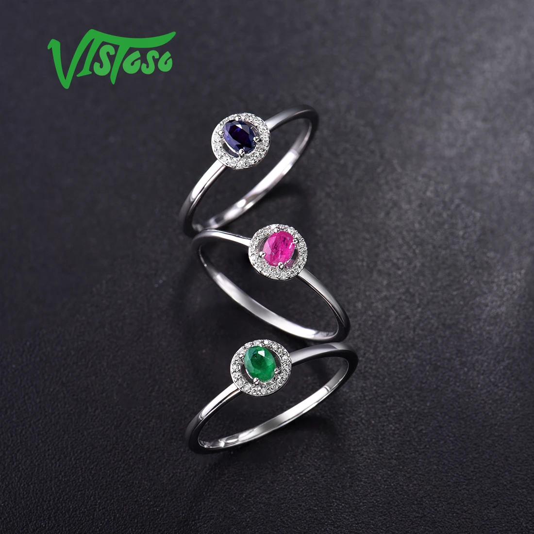 VISTOSO, 14 K, белое золото, кольца для леди, подлинный Блестящий Бриллиант, необычный сапфир, рубин, изумруд, обручение, юбилей, шикарное, хорошее ювелирное изделие