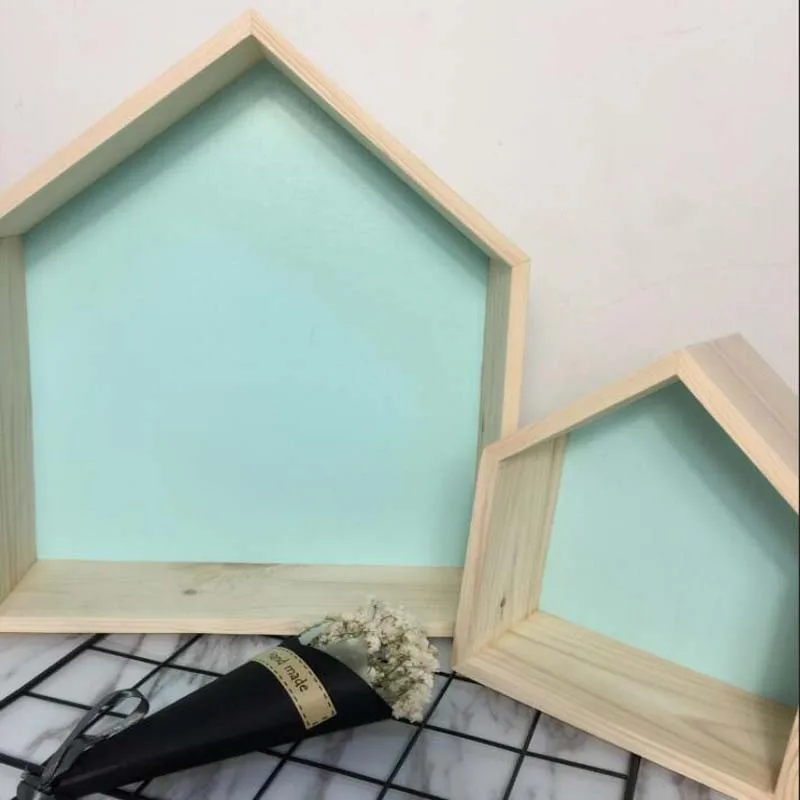 light green 2 шт./компл. дом Форма украшения дома деревянные ремесел дома хранения Коробки в детской комнате декоративные подарки большой 35x30x8 см) с небольшой платформой 20x18x8 см - Цвет: light green