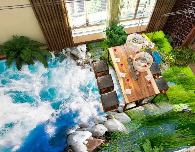Beibehang моды Расширенный обои трава "бегущая вода" 3D плитки для пола объемные картины 3d полы papel де parede