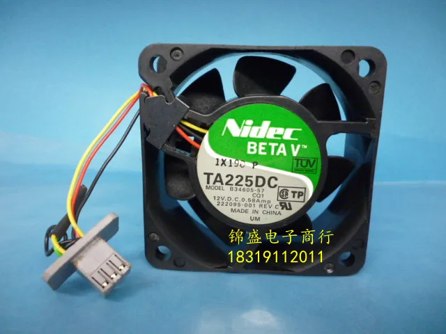 

NIDEC TA225DC B34605-57 6025 60x60x25mm 6cm DC 12V 0.58A (3 Wire 6 Pin Socket) Two Ball Bearing Cooling Fan