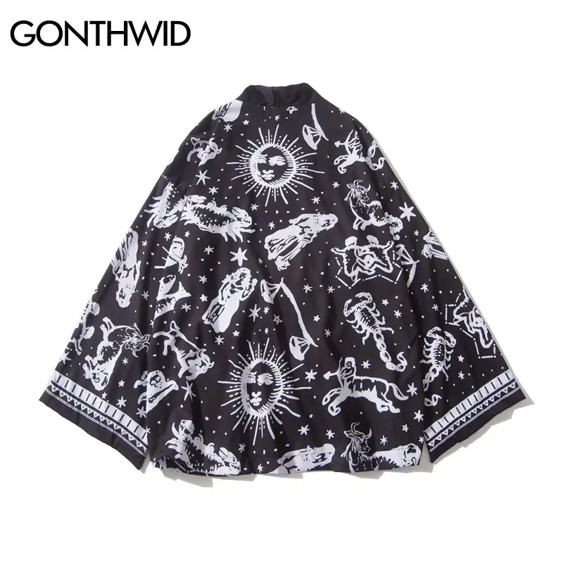 Японское кимоно GONTHWID с принтом в виде созвездий куртка Haori Харадзюку рубашка