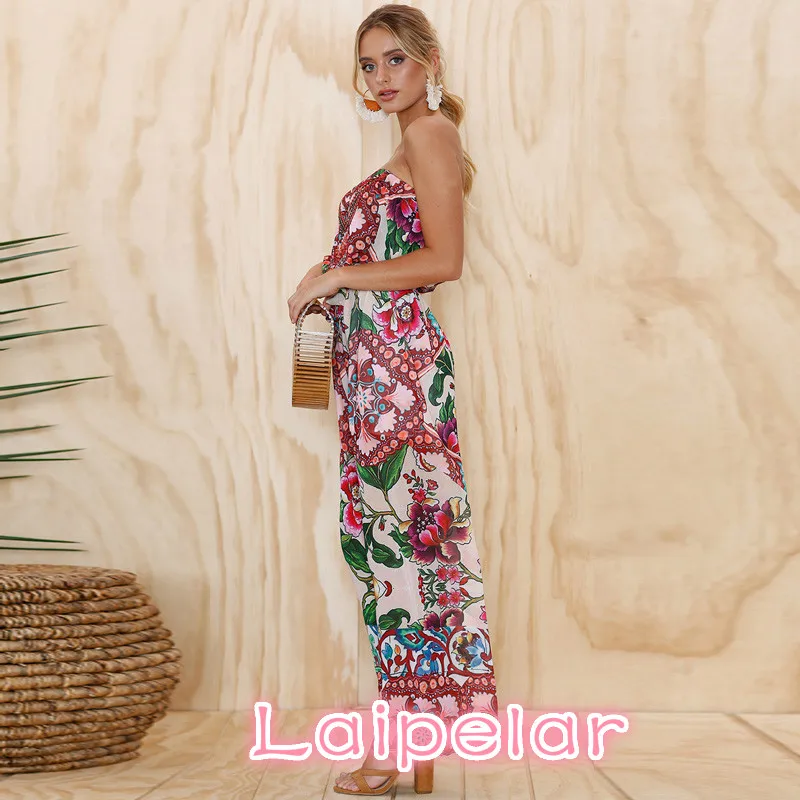 Женский пляжный комбинезон с открытыми плечами без бретелек цветочным принтом и