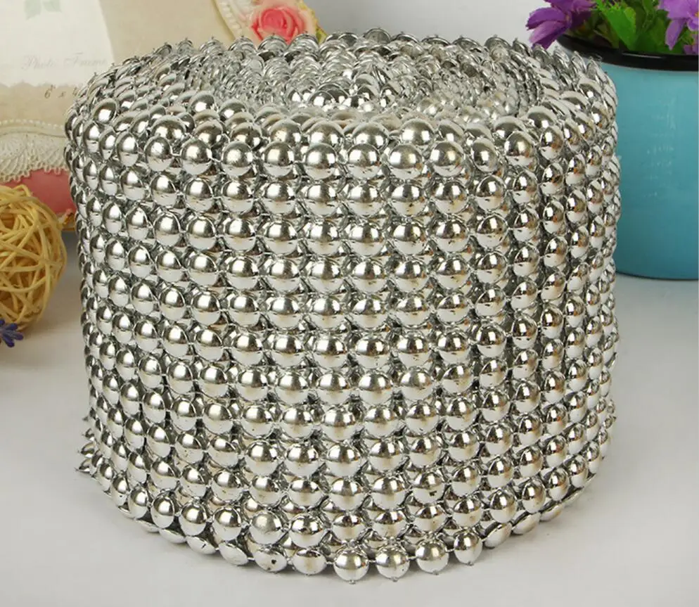 10 ярдов 12 рядов полукруглые жемчужные бусины с посеребренным покрытием гибкая