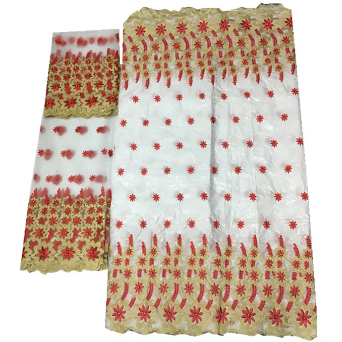 Белый и бежевый Африканский Базен Riche ткань матч вышитые французский чистая